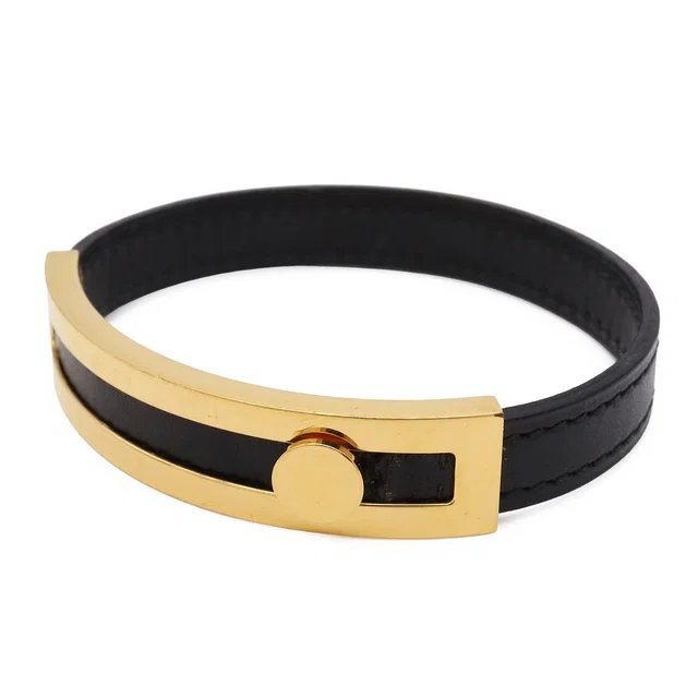 Hermès Bracelet Bangle Leather Black Gold in Black Leather from The Reluxe