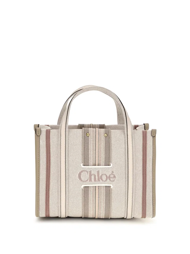 Chloé Small Woody Loop Tote Bag — Beige Cotton; Viscose in Beige Calfskin from HEWI
