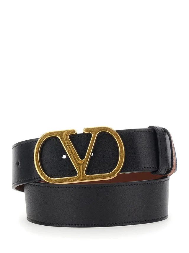 Valentino Garavani Vlogo Buckle Belt — Black Calf Leather in Black Calfskin from HEWI