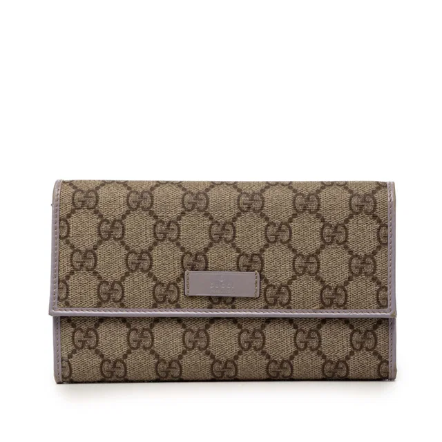 Gucci GG Supreme Continental Flap Wallet in Beige Coated canvas from Designer Revival