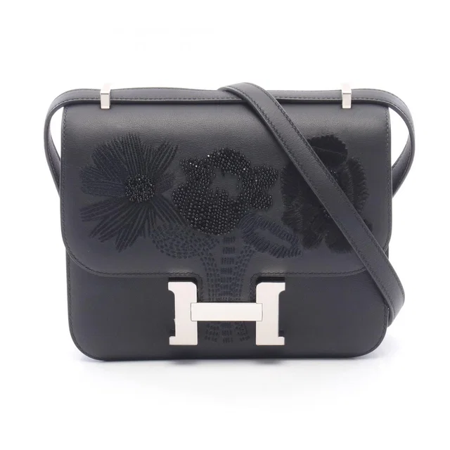 Hermès Shoulder Bag Constance 3 Mini Dancing Flowers Black Calfskin in Black Calfskin from The Reluxe