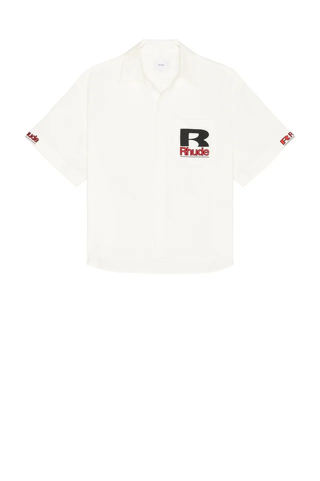 Rhude Petrol Oversized Mechanic Shirt in White, Black, & Red, photo 5 of 6 from REVOLVE (Canada)