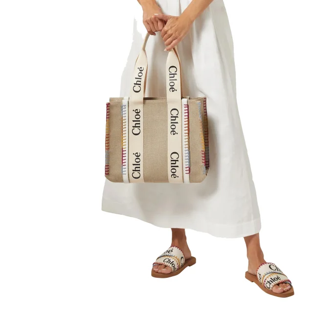 Chloé Woody Medium Tote Bag in beige, photo 5 of 5 from ShopSimon