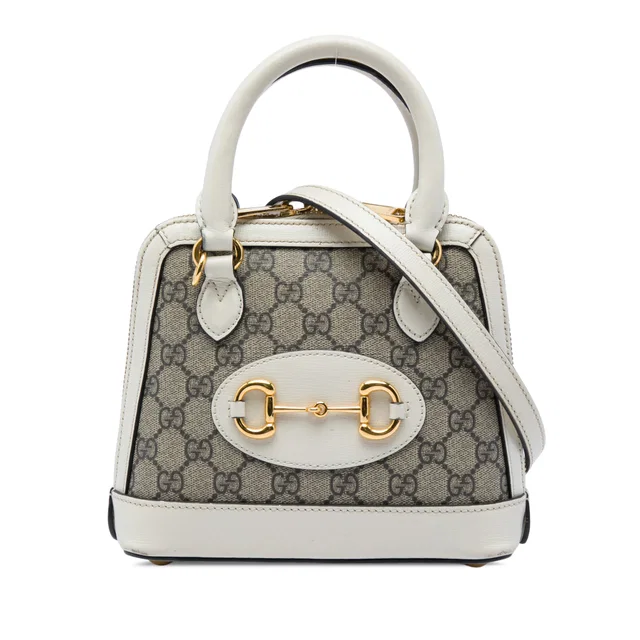 Beige Gucci Mini GG Supreme Horsebit 1955 Top Handle Bag Satchel in Beige Coated canvas from Designer Revival
