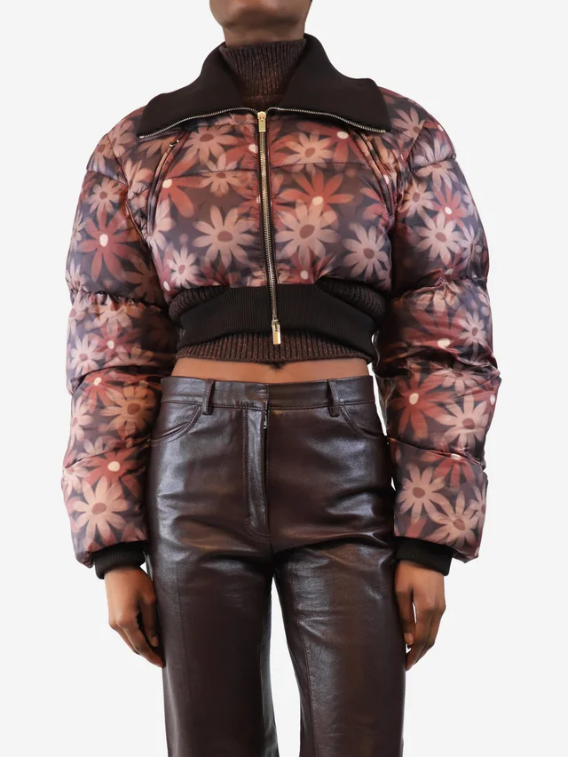 Jacquemus Brown cropped floral puffer jacket - size UK 8 in Brown from Sign of the Times