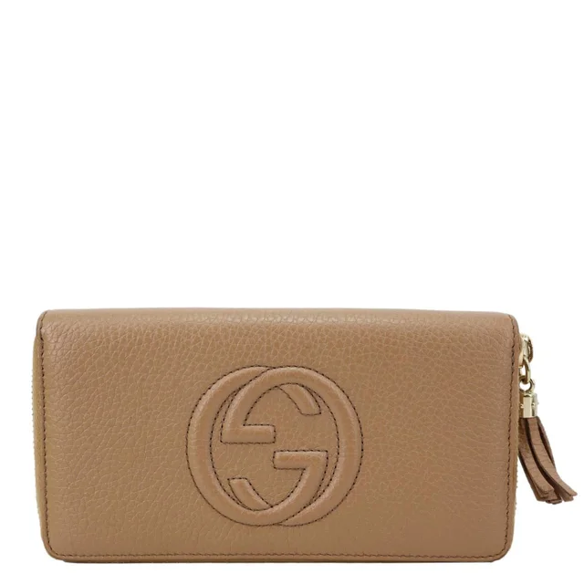 Gucci Soho Zip Around Pebbled Calfskin Leather Wallet Nude 598187 in Calfskin from Dallas Designer Handbags