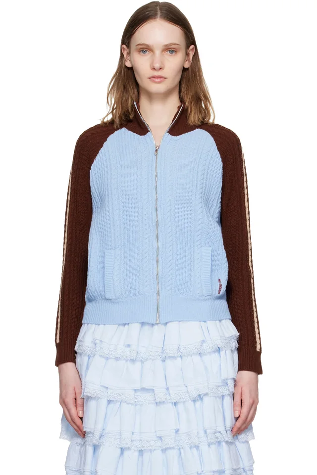 SHUSHU/TONG Blue & Brown Color-Block Raglan Sleeve Knit Cardigan from SSENSE, photo 1 of 1