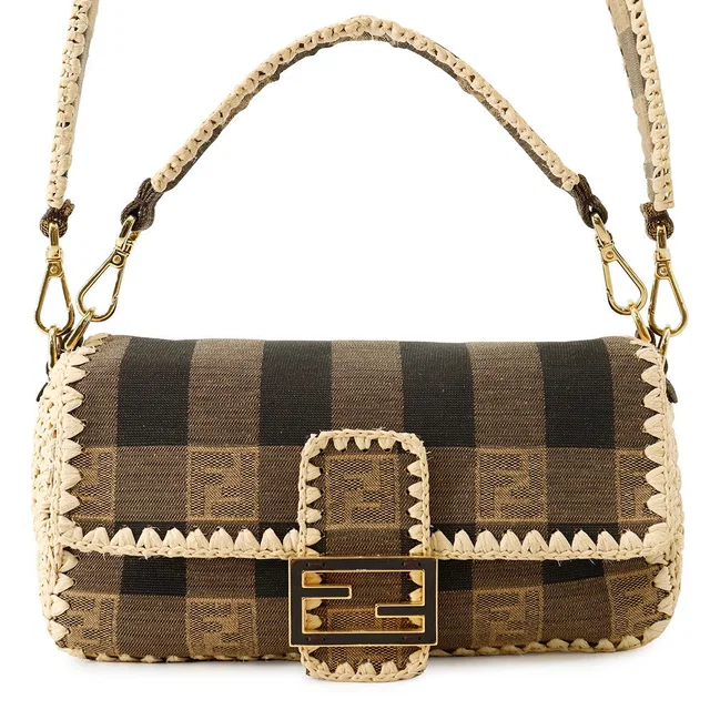 Fendi Bucket 2-way Bag Beige/Brown8BR600 Raffia Canvas in Beige Canvas from GALLERY RARE
