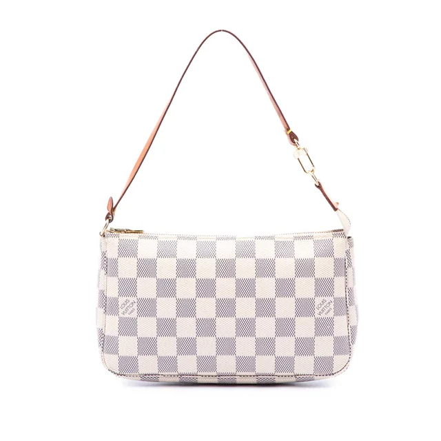 White Louis Vuitton Damier Azur Pochette Accessoires Shoulder Bag in White Canvas from Designer Revival