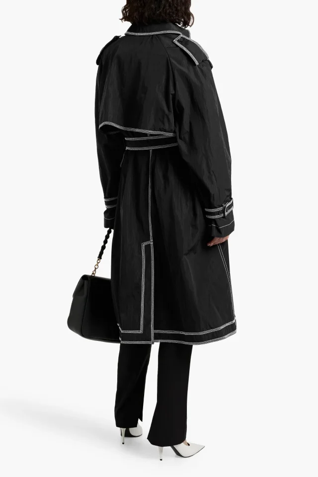 Tom Ford Topstitched Shell Trench Coat in Black, photo 3 of 4 from THE OUTNET