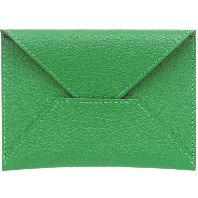 Hermès Envelope Chevre Mysore Bamboo Card Case Wallet Green in Green Goatskin from The Reluxe