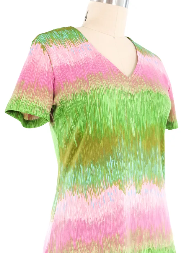 Lanvin Pink And Green Brushstroke Print Dress in Green from Arcade Vintage, photo 2 of 2