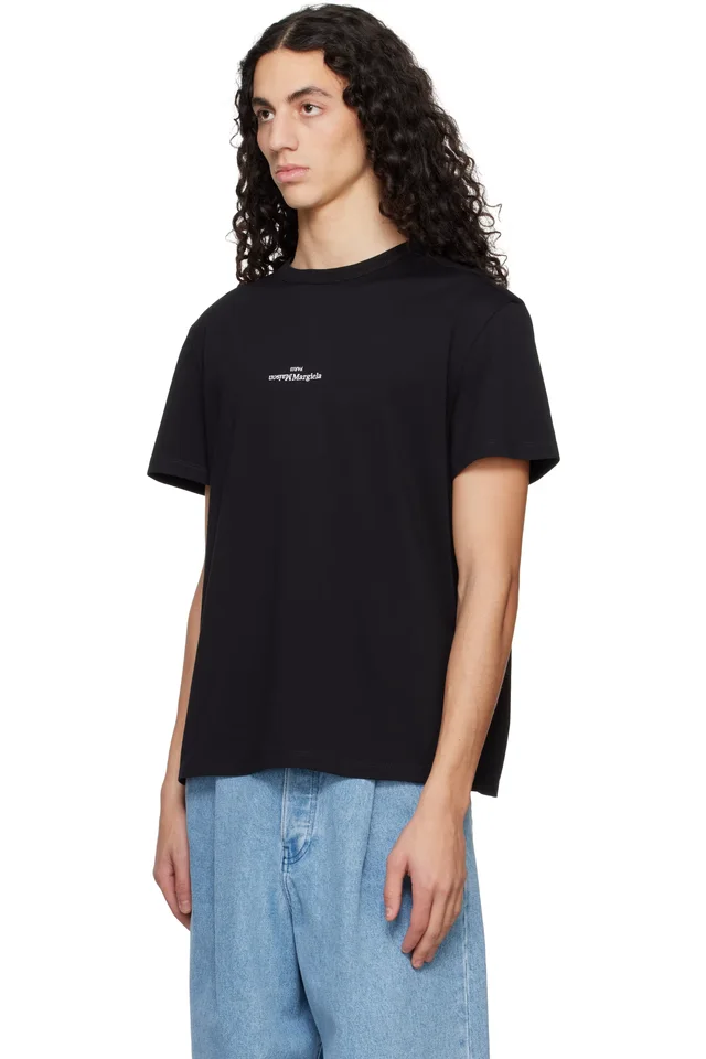 Maison Margiela Black Distorted Logo T-Shirt, photo 4 of 5 from SSENSE