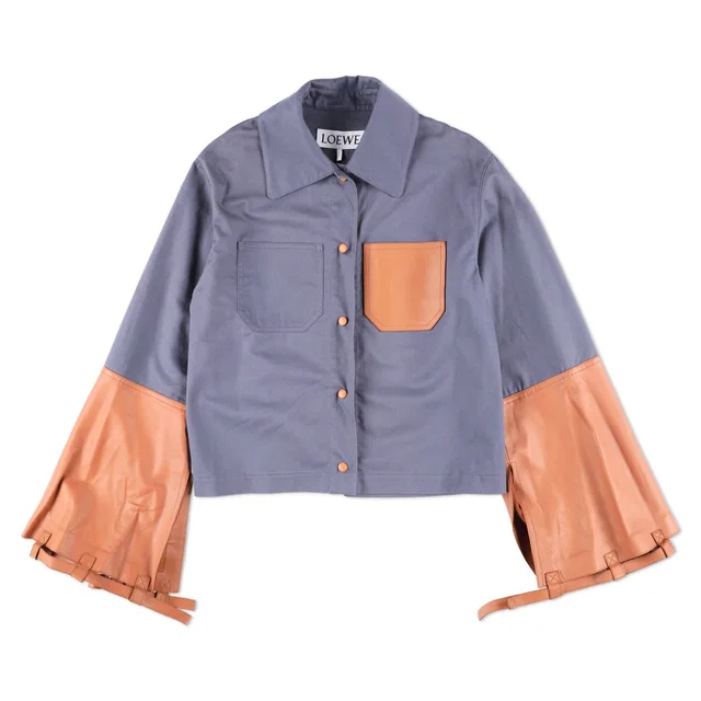 Loewe Button Jacket With Leather Cuffs And Patch in Leather from HEWI