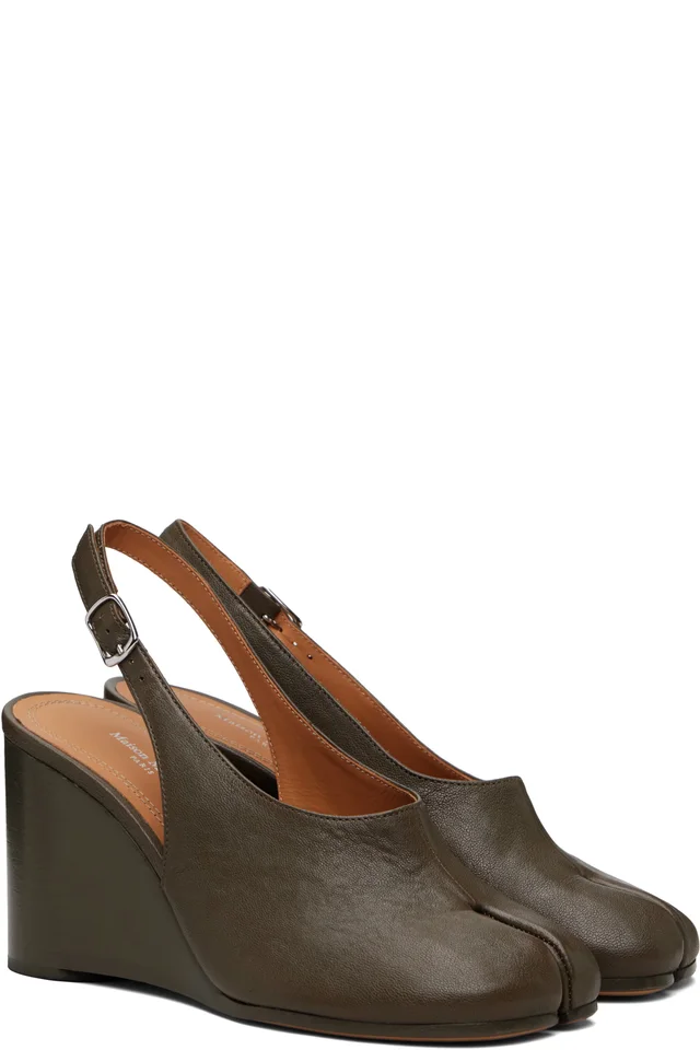 Maison Margiela Taupe Tabi Wedge Slingback Heels, photo 4 of 5 from SSENSE