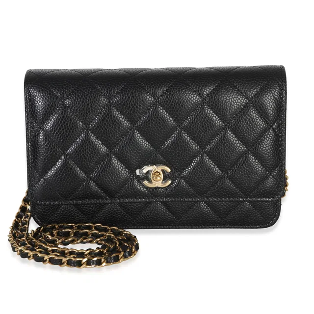 Chanel Black Quilted Caviar CC Wallet On Chain in Black Caviar leather from myGemma