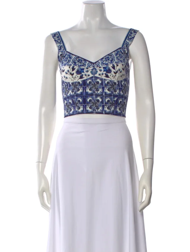 Dolce & Gabbana Silk Printed Crop Top in white Silk from The RealReal