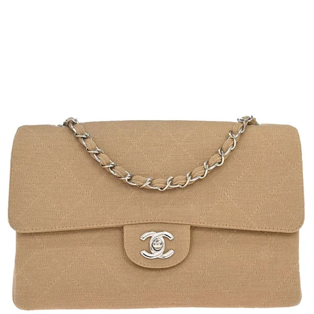 Chanel 1997-1999 Beige Jersey Single Flap Shoulder Bag in Beige from AMORE Vintage Tokyo