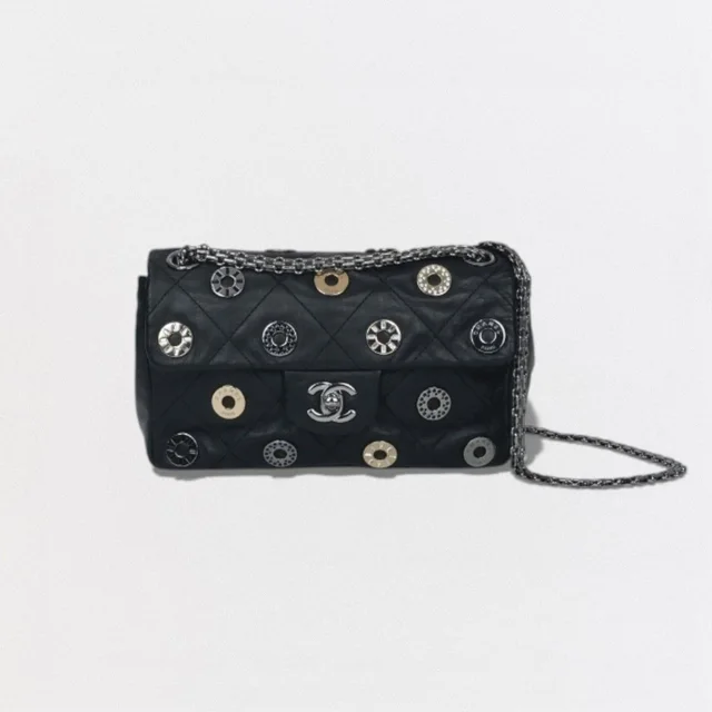 Chanel Quilted Shoulder Bag Calfskin Black Silver Chain CC Logo Turnlock Single in Black Calfskin from The Reluxe
