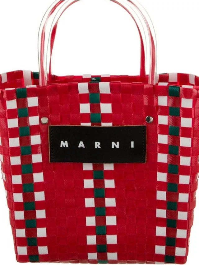 Marni Red Woven Tote With White And Green Check Trim in red|white Woven leather from Poshmark