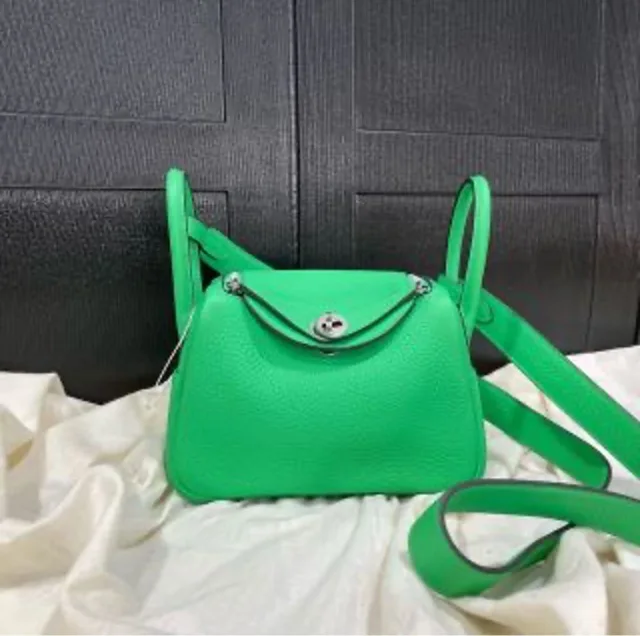 Hermès Mini Lindy Cartoon Green B Engraving in Green from Luxury Promise