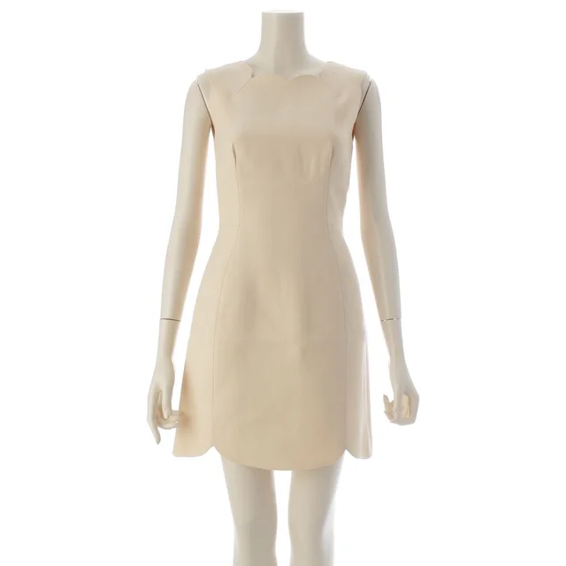 Dior Raf Simons Era Wool Silk Technical Scallop Sleeveless Dress Ivory 34 in White Silk from The Reluxe