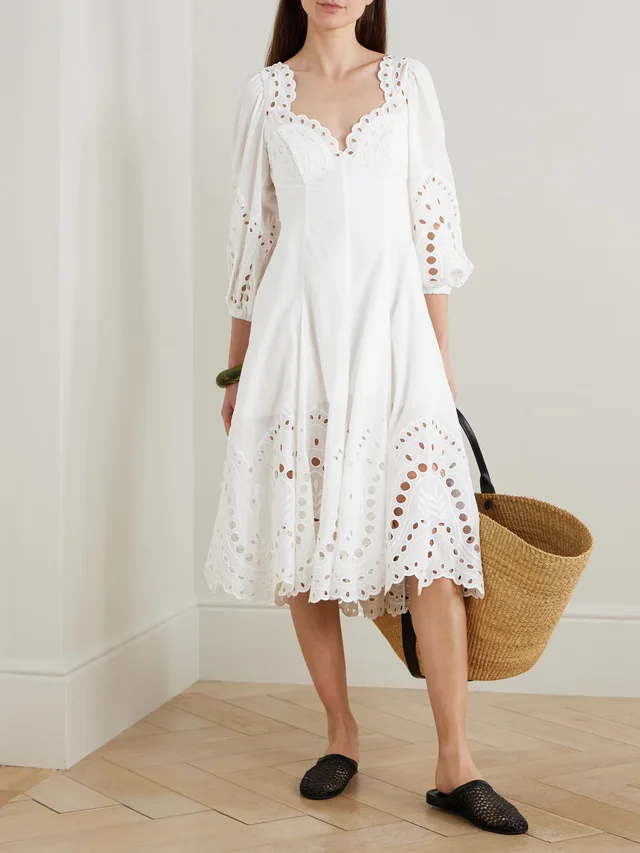 CHARO RUIZ Corbin paneled scalloped broderie anglaise cotton-blend midi dress in White, photo 2 of 2 from NET-A-PORTER (Canada)