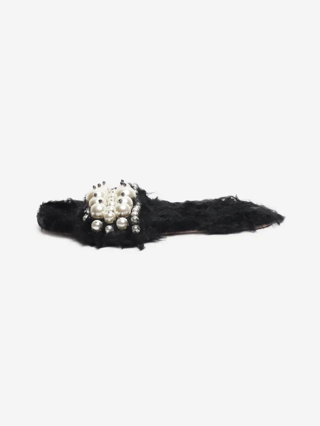 Miu Miu Black faux-fur embellished sandals - size EU 39.5 in Black from Sign of the Times