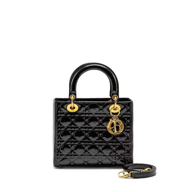Medium Lady Dior Patent Black Shw in Black Patent leather from EMIER