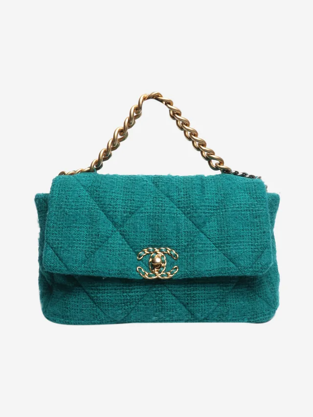 Chanel Teal 2019 tweed quilted 19 shoulder bag in Blue Tweed from Sign of the Times