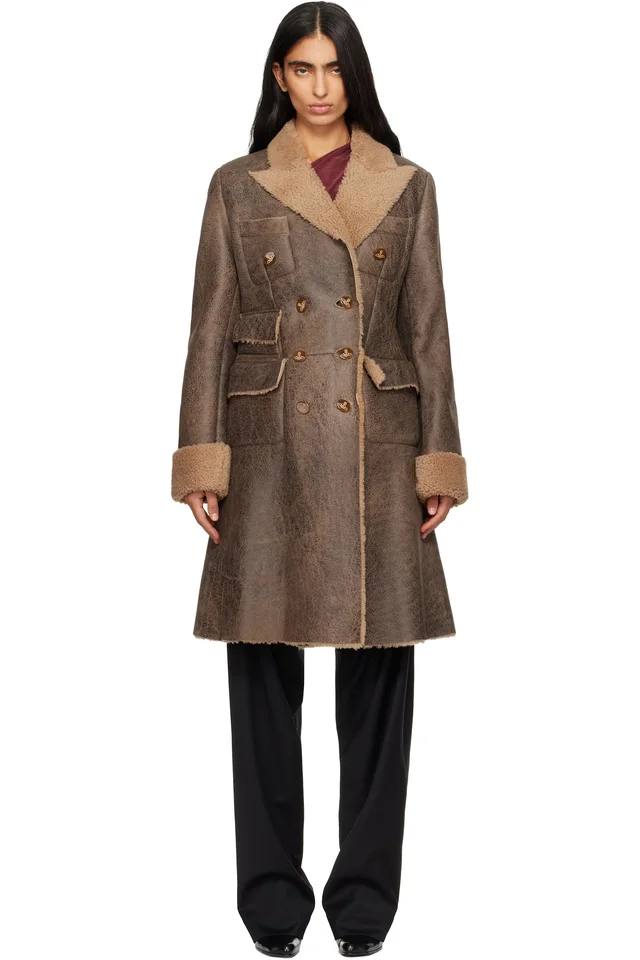 Vivienne Westwood Brown Waisted Db Shearling Coat, image 1 of 1 from SSENSE