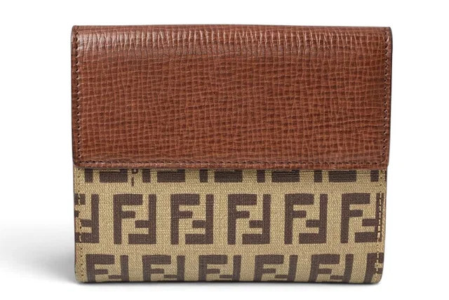 Fendi Wallet Bifold Fold Zucca Pattern Beige Brown in Brown Coated canvas from The Reluxe
