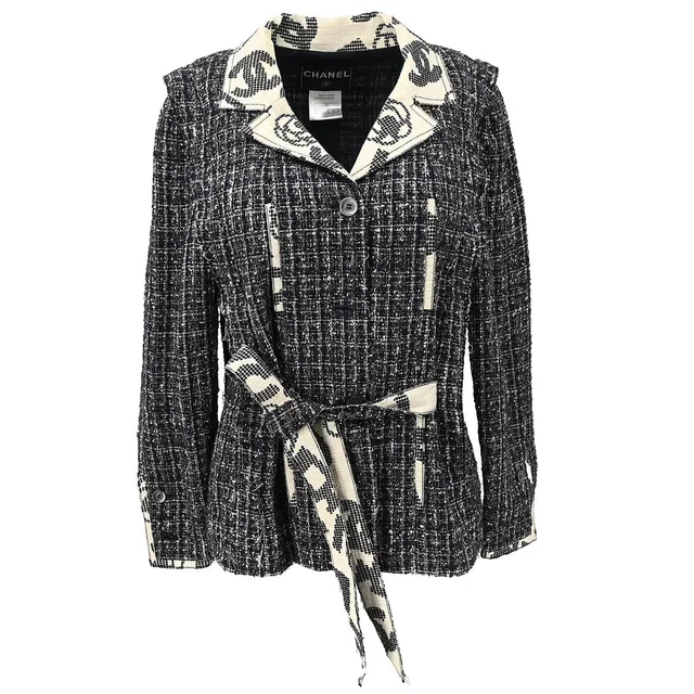 Chanel 2006 Single Breasted Jacket Navy #40 in Navy Nylon from AMORE Vintage Tokyo