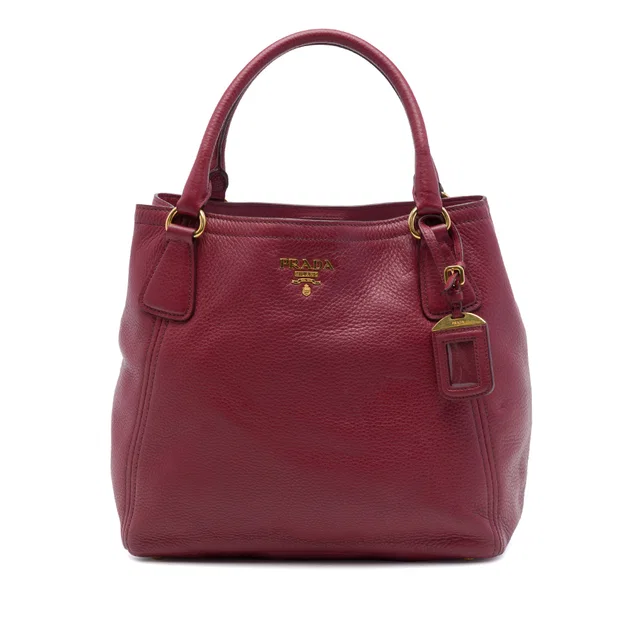 Red Prada Vitello Daino Open Convertible Tote Satchel in Red Leather from Designer Revival