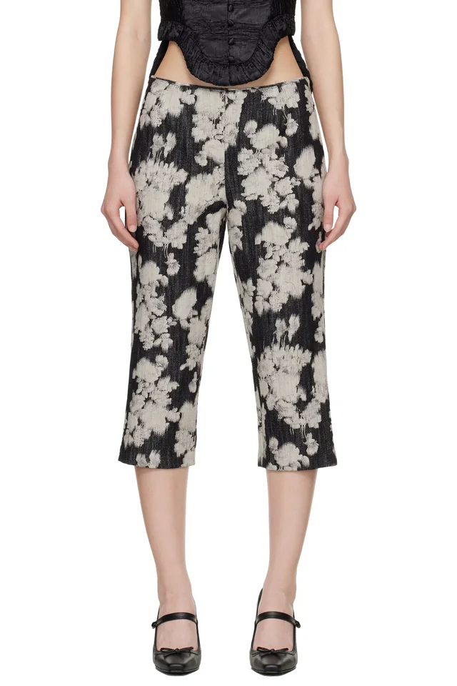 Anna Sui Black & Off-White Rose Capri Trousers, image 1 of 1 from SSENSE