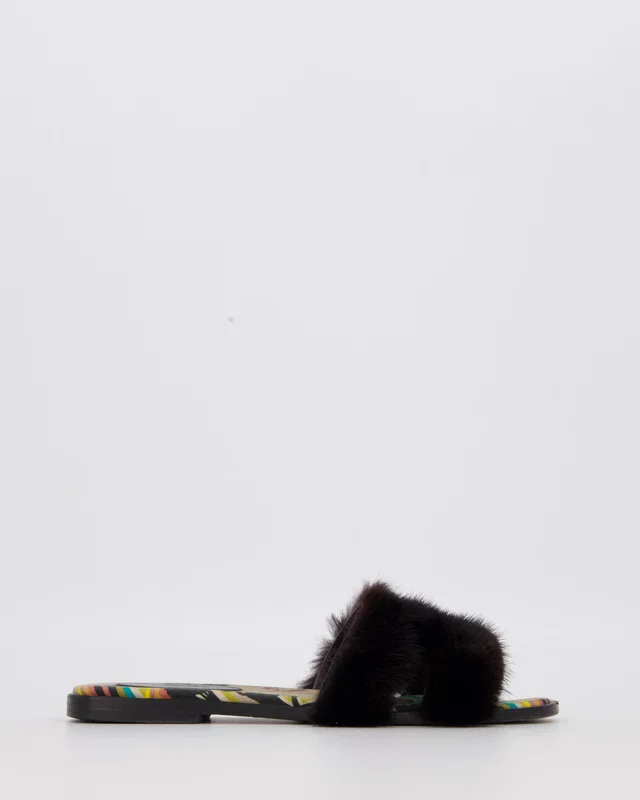 Hermès Oran Sandals in Black Mink Fur Size EU 38 in Black from Sellier