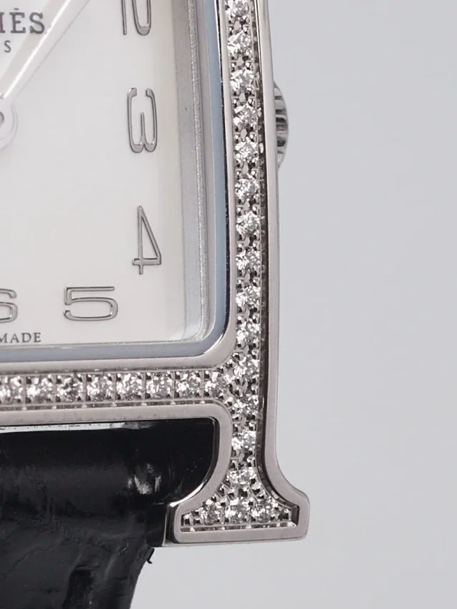 Hermès 21mm Diamond and Black Alligator H Heure Mini Model Quartz Watch-HH1.131 in Black Crocodile from Yoogis, photo 5 of 14