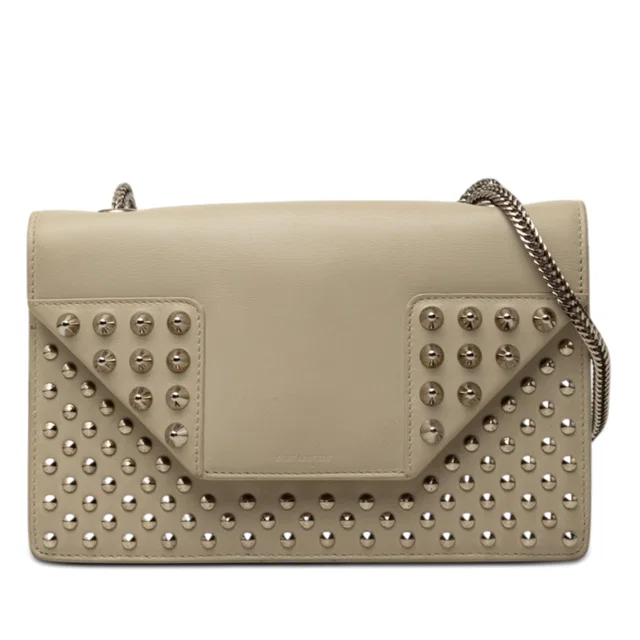 Beige Saint Laurent Mini Studded Leather Betty Crossbody in Beige Leather from Designer Revival