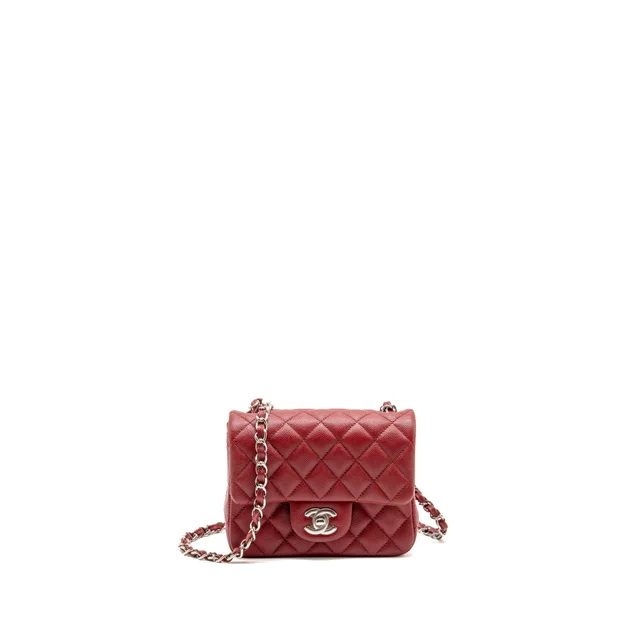 Chanel Mini Square Flap Bag Caviar Red SHW in Red Caviar leather from EMIER