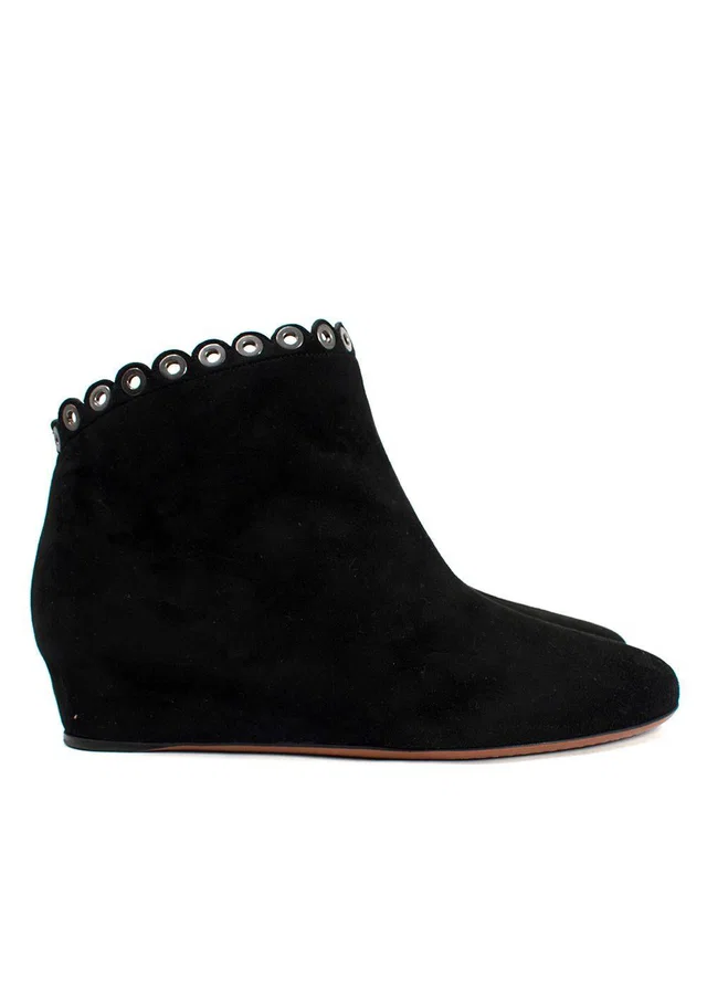 Alaïa Black Suede Concealed Wedge Ankle Boots in Black Suede from HEWI