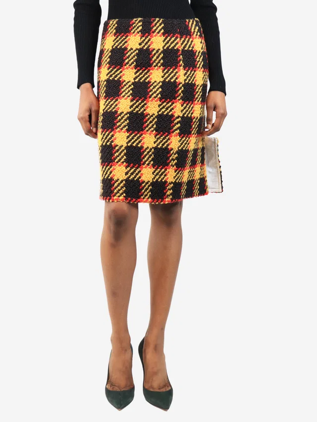 Marni Multicolour boucle check pencil skirt - size UK 6 in Wool from Sign of the Times