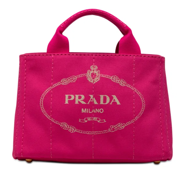 Pink Prada Small Canvas Canapa Logo Satchel in Pink Canvas from Designer Revival
