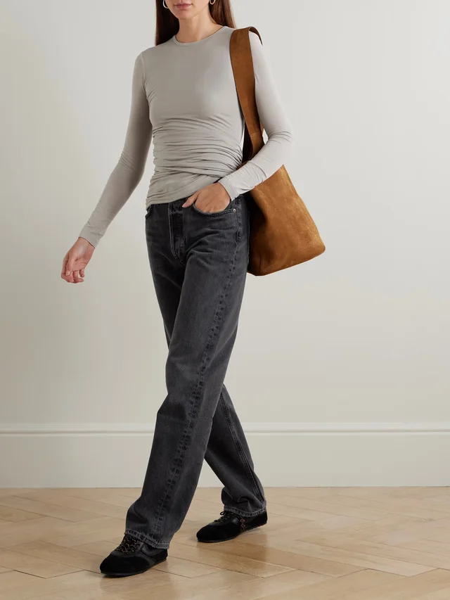 AGOLDE Eve Twist ruched draped stretch-Lyocell jersey top in Grey, photo 2 of 2 from NET-A-PORTER (Canada)