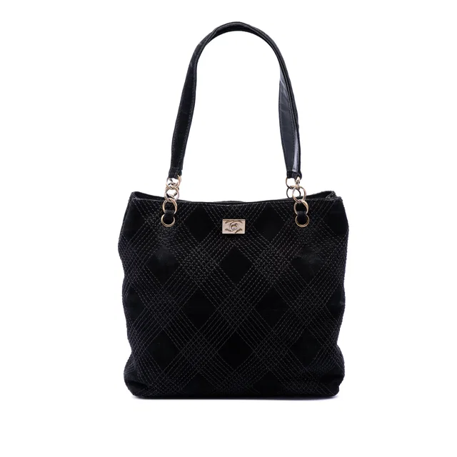 Black Chanel CC Suede Wild Stitch Tote in Black Suede from Designer Revival, photo 1 of 1