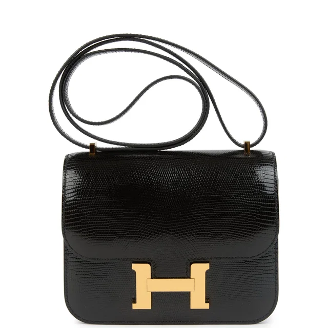 Hermès Constance 18 Black Varanus Salvator Lizard Gold Hardware in Black Lizard from Madison Avenue Couture
