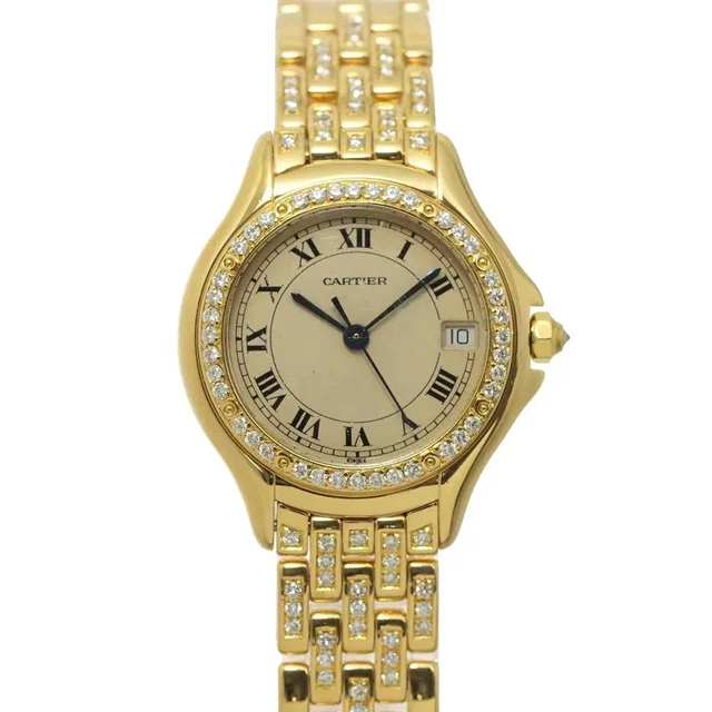Cartier panthere cougar WF8001FR K18YG Diamond Date Cream Dial Watch in White from Luxury Promise