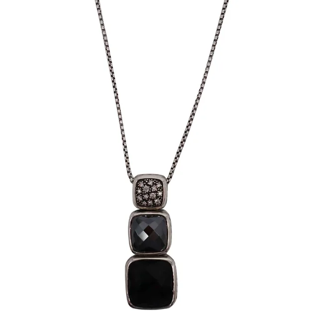 David Yurman Chiclet Small Sterling Silver Triple Drop Pendant Black in Black from Dallas Designer Handbags
