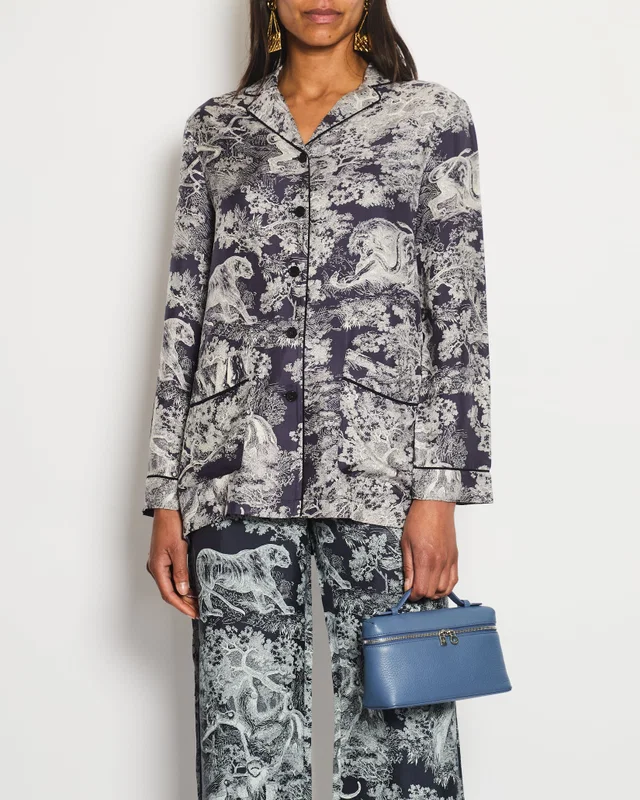 Dior Purple Toile Du Jouy Silk Button Down Shirt Size FR 34 (UK 6) in Purple Silk from Sellier
