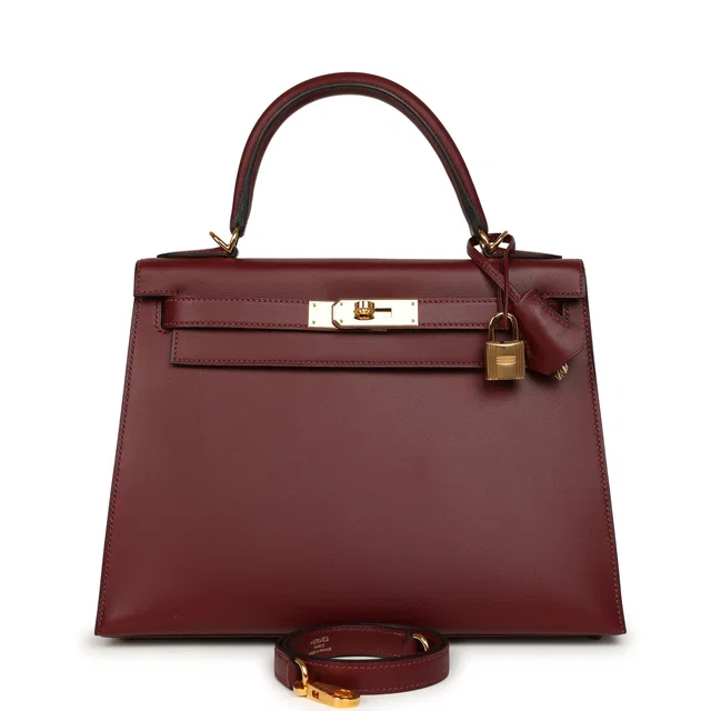 Hermès Kelly Sellier 28 Rouge H Sombrero Gold Hardware in Burgundy Goatskin from Madison Avenue Couture