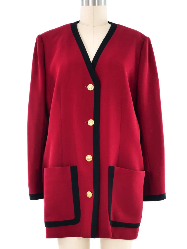 Celine Oxblood Blazer in Burgundy Satin from Arcade Vintage